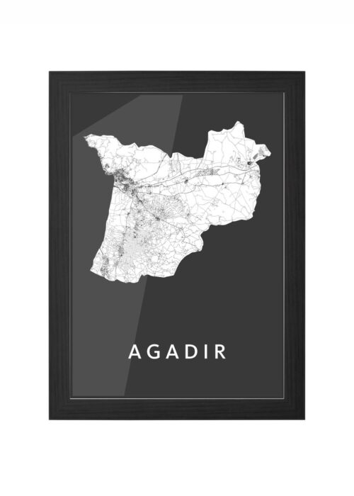 agadir stadskaart poster ingelijst in zwarte lijst