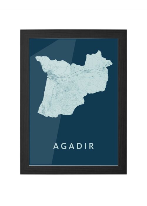 agadir stadskaart poster ingelijst in zwarte lijst