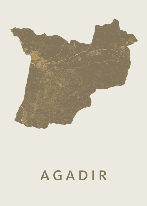 Agadir Stadskaart - Gold poster