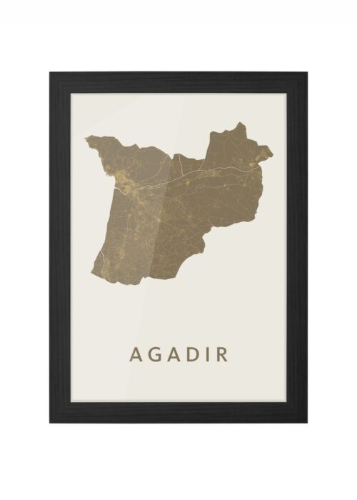 agadir stadskaart poster ingelijst in zwarte lijst