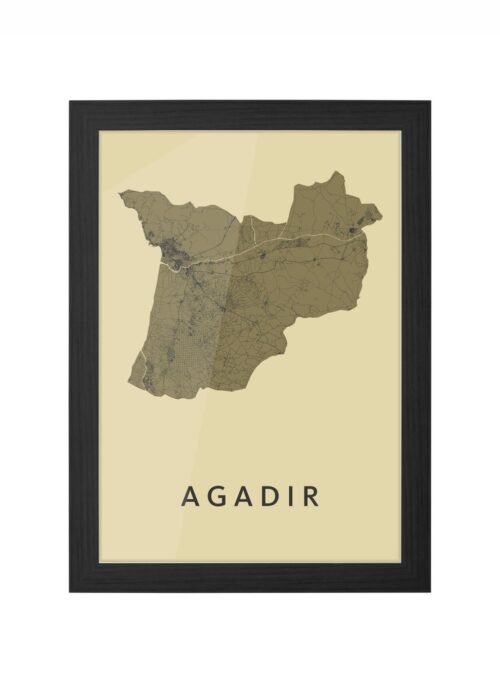 agadir stadskaart poster ingelijst in zwarte lijst
