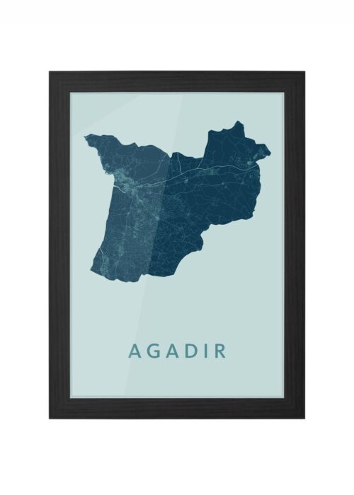 agadir stadskaart poster ingelijst in zwarte lijst