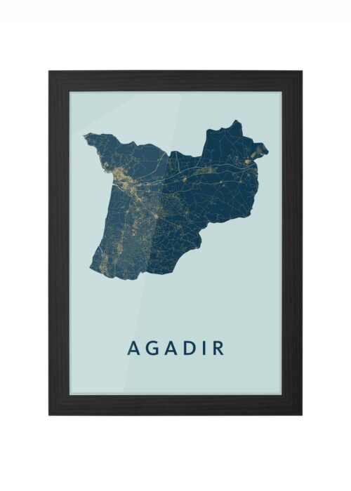 agadir stadskaart poster ingelijst in zwarte lijst