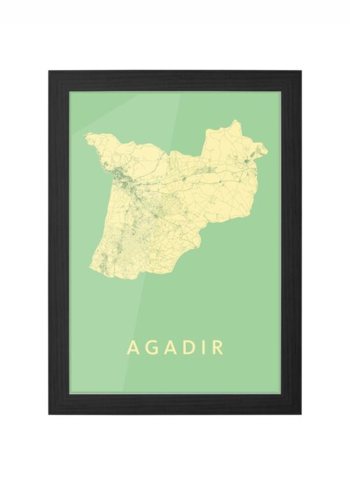 agadir stadskaart poster ingelijst in zwarte lijst