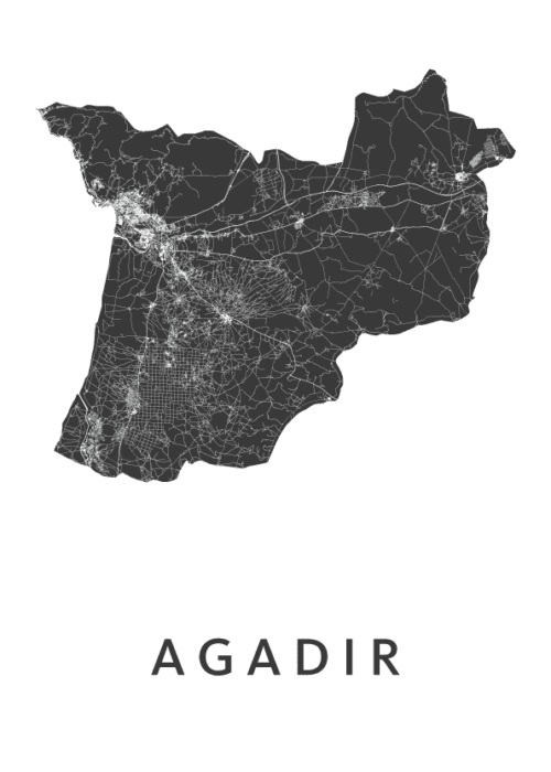 Agadir Stadskaart - White poster