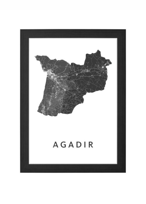 agadir stadskaart poster ingelijst in zwarte lijst