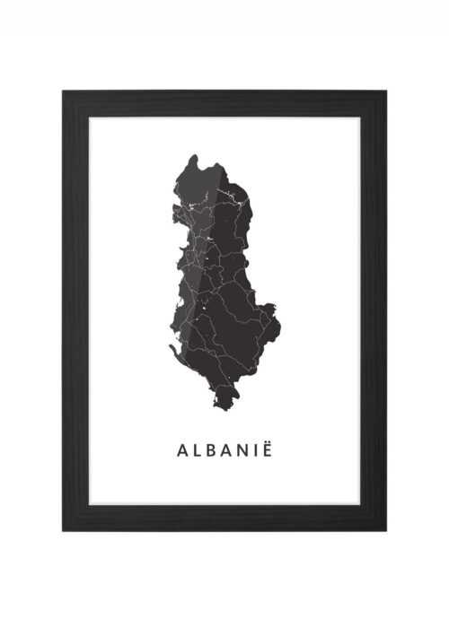 albanië landkaart poster ingelijst in zwarte lijst