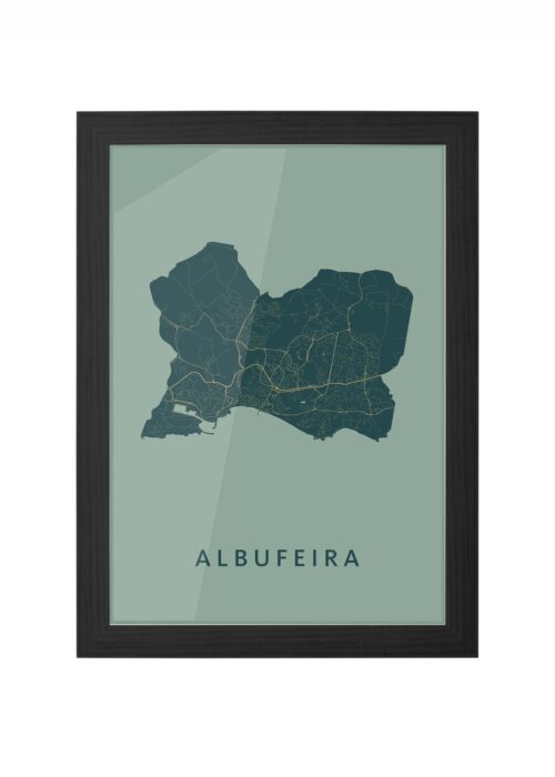 albufeira stadskaart poster ingelijst in zwarte lijst