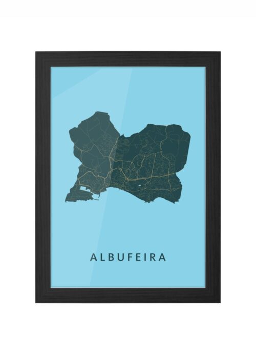 albufeira stadskaart poster ingelijst in zwarte lijst