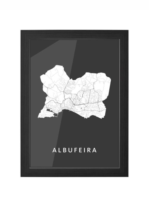 albufeira stadskaart poster ingelijst in zwarte lijst