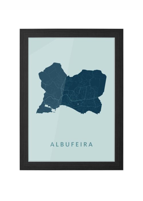 albufeira stadskaart poster ingelijst in zwarte lijst