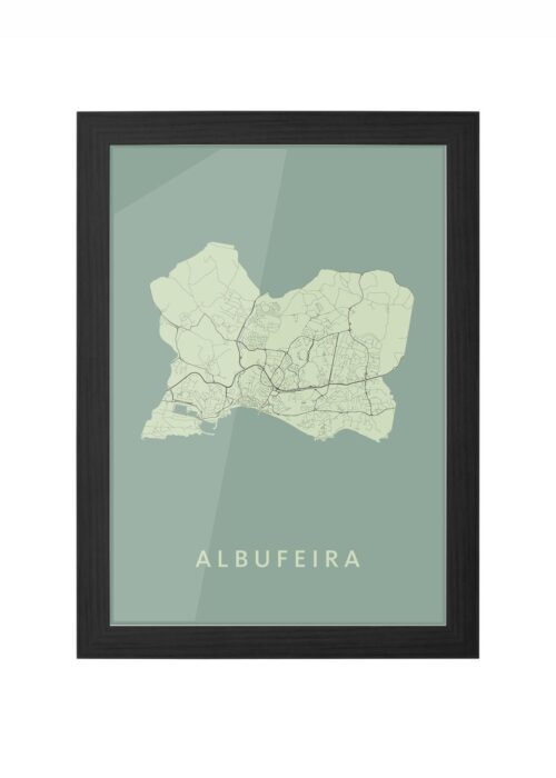 albufeira stadskaart poster ingelijst in zwarte lijst