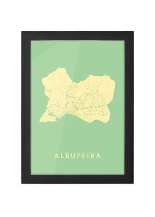albufeira stadskaart poster ingelijst in zwarte lijst