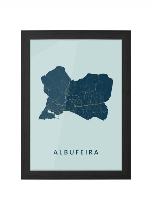 albufeira stadskaart poster ingelijst in zwarte lijst
