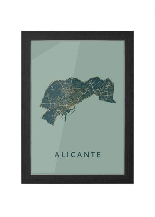 alicante stadskaart poster ingelijst in zwarte lijst
