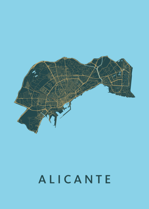 Alicante Stadskaart - Azure poster