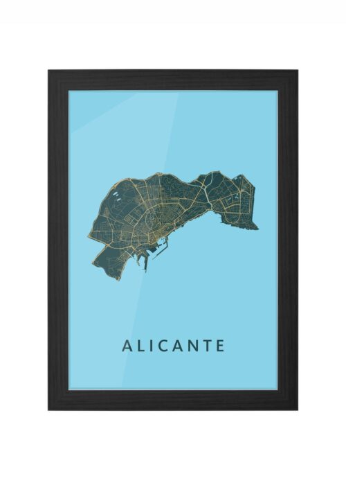 alicante stadskaart poster ingelijst in zwarte lijst