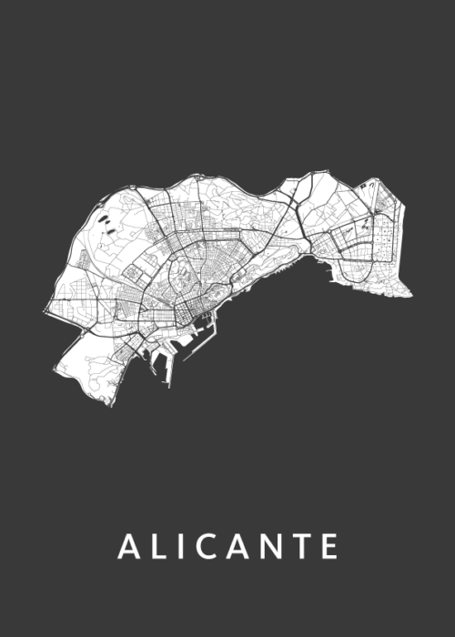 Alicante Stadskaart - Black poster