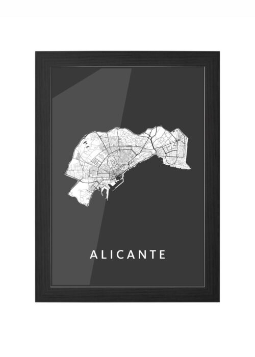 alicante stadskaart poster ingelijst in zwarte lijst