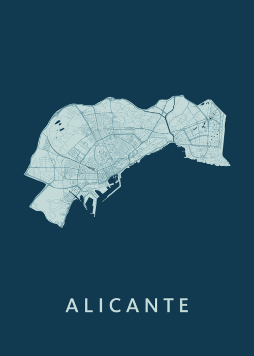 Alicante Stadskaart - Feldgrau poster
