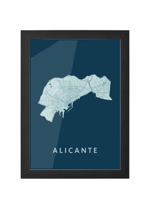 alicante stadskaart poster ingelijst in zwarte lijst