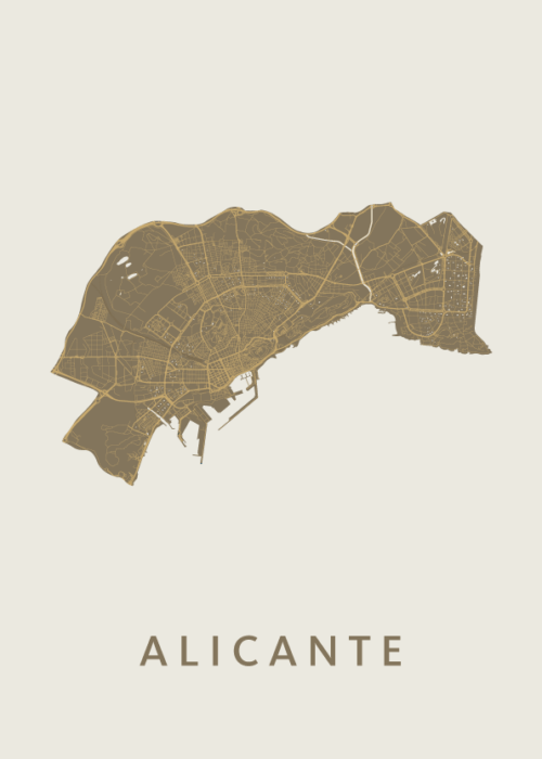 Alicante Stadskaart - Gold poster