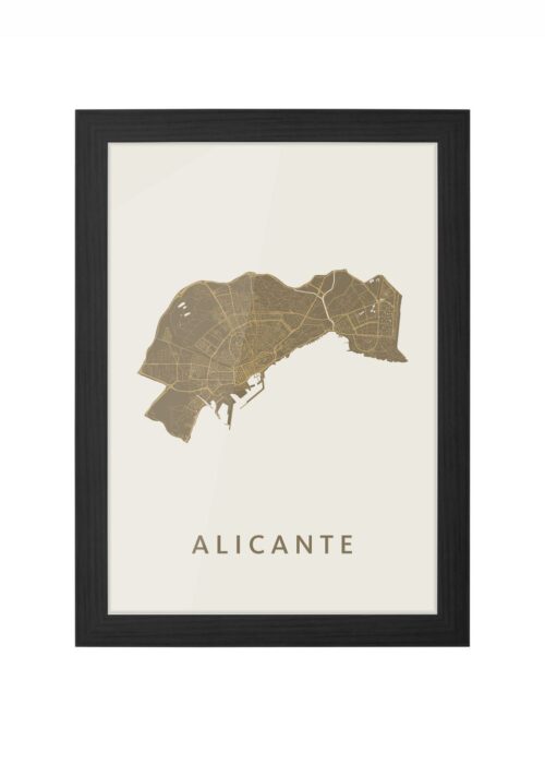 alicante stadskaart poster ingelijst in zwarte lijst