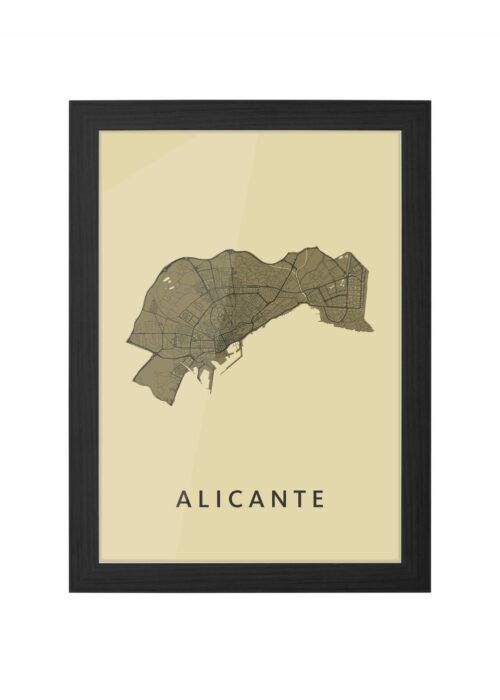 alicante stadskaart poster ingelijst in zwarte lijst