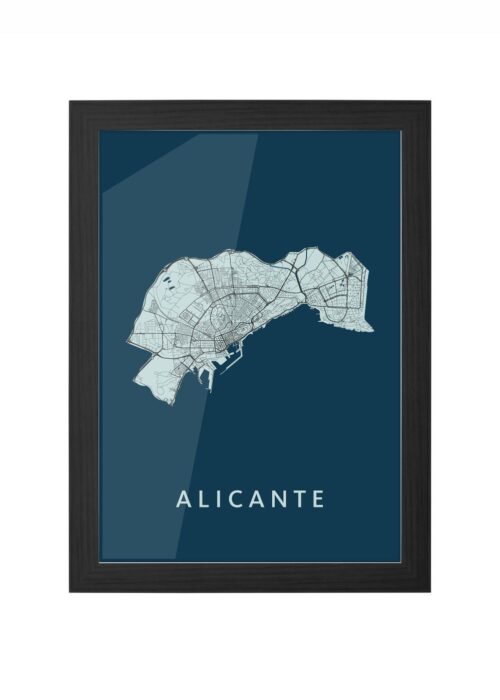 alicante stadskaart poster ingelijst in zwarte lijst
