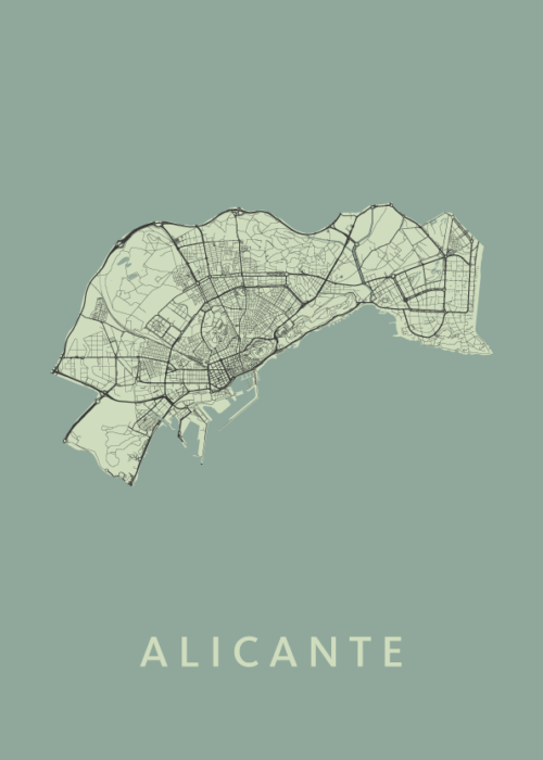 Alicante Stadskaart - Olive poster