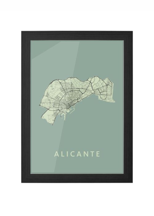 alicante stadskaart poster ingelijst in zwarte lijst