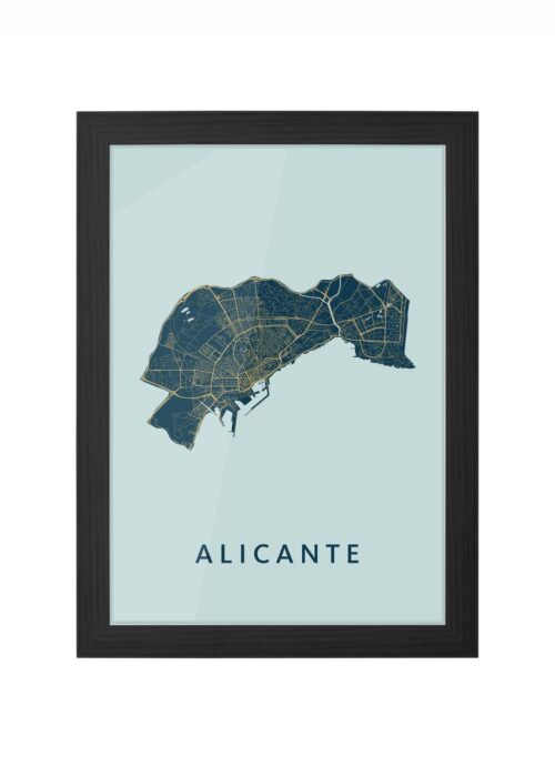 alicante stadskaart poster ingelijst in zwarte lijst