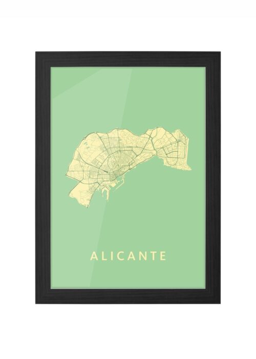 alicante stadskaart poster ingelijst in zwarte lijst