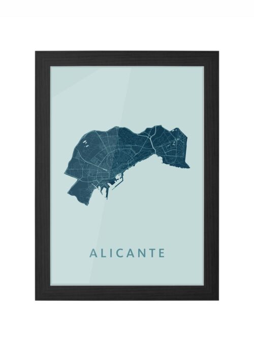 alicante stadskaart poster ingelijst in zwarte lijst