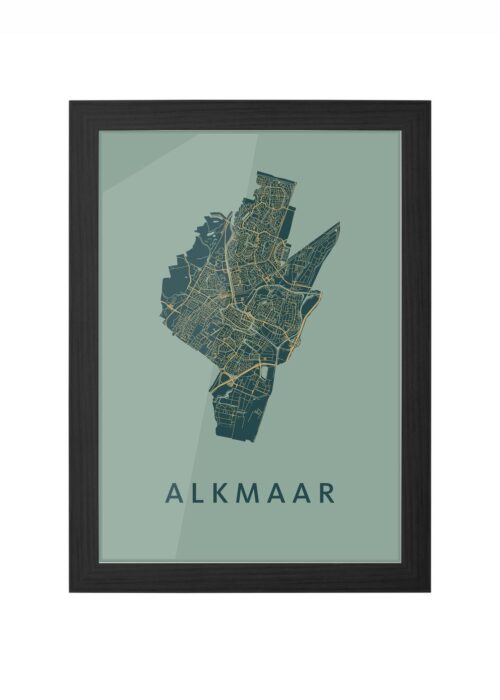 alkmaar stadskaart poster ingelijst in zwarte lijst