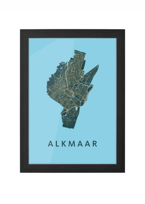 alkmaar stadskaart poster ingelijst in zwarte lijst