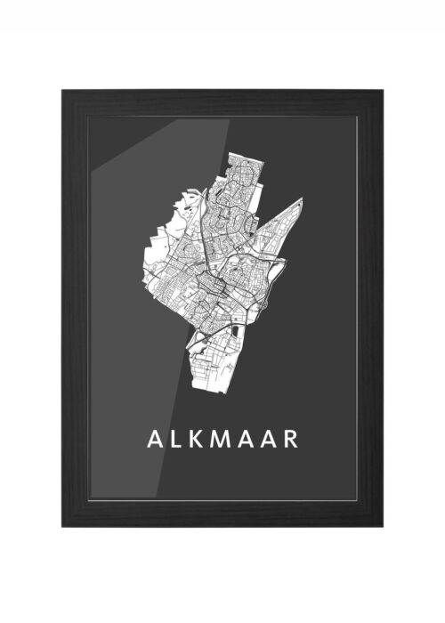 alkmaar stadskaart poster ingelijst in zwarte lijst