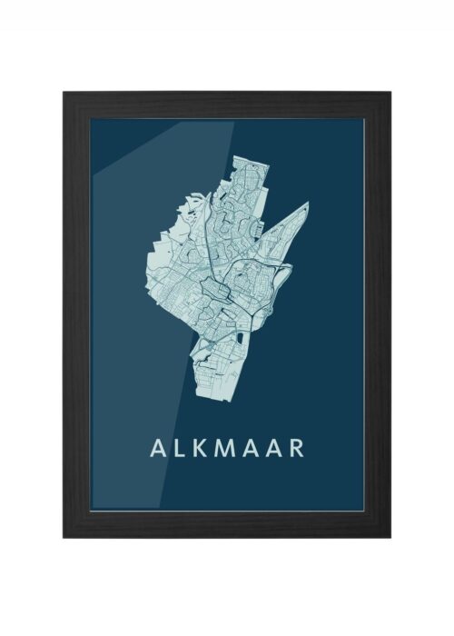alkmaar stadskaart poster ingelijst in zwarte lijst