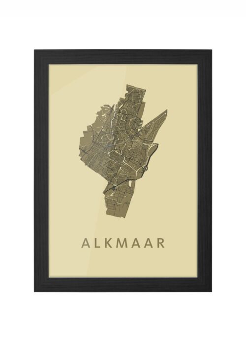 alkmaar stadskaart poster ingelijst in zwarte lijst