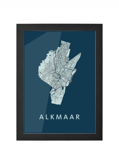 alkmaar stadskaart poster ingelijst in zwarte lijst