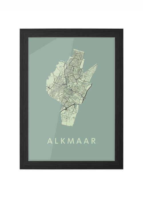 alkmaar stadskaart poster ingelijst in zwarte lijst