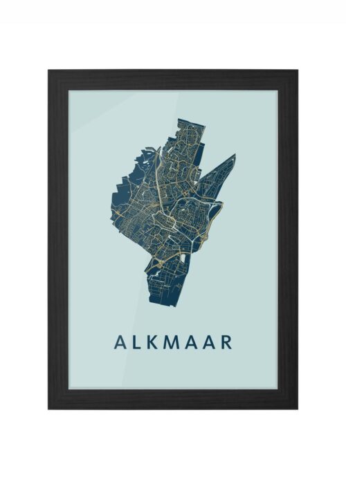 alkmaar stadskaart poster ingelijst in zwarte lijst