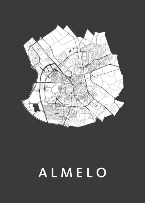 Almelo Stadskaart poster Black