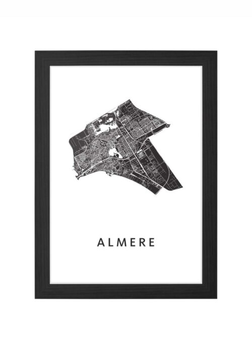 almere stadskaart poster ingelijst in zwarte lijst
