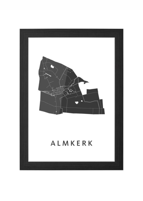 almkerk kaart poster ingelijst in zwarte lijst