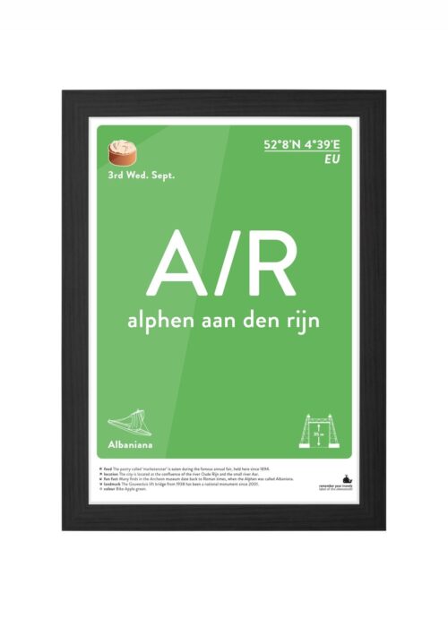 alphen aan den rijn typografie poster ingelijst in zwarte lijst