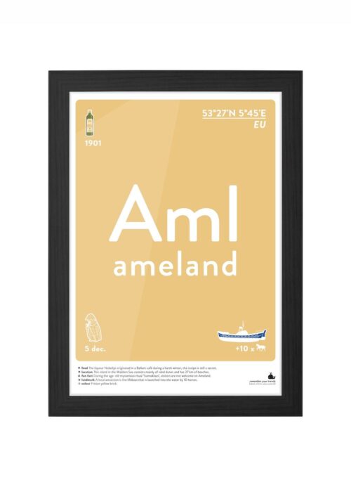 ameland typografie poster ingelijst in zwarte lijst
