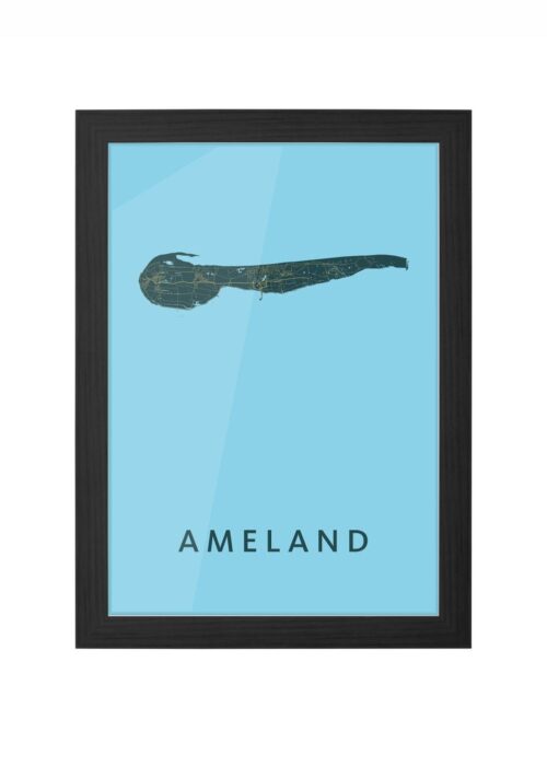 ameland stadskaart poster ingelijst in zwarte lijst