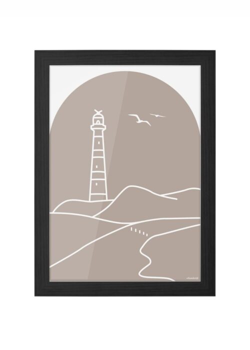 vuurtoren ameland icoon print poster ingelijst in zwarte lijst