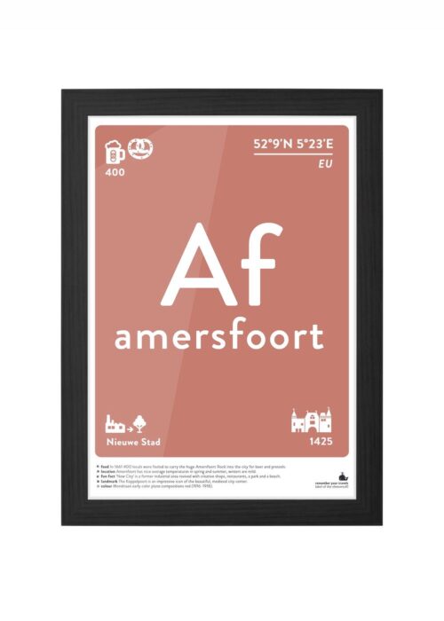 amersfoort typografie poster ingelijst in zwarte lijst